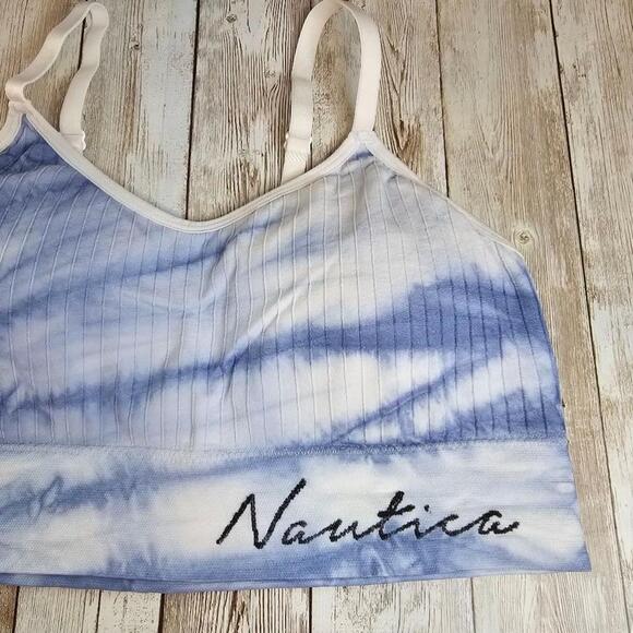Women's Nautica Blue and White Tie-Dye Sports Bra Size M - Picture 3 of 6